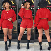 Knit Crop Top Shorts Sets